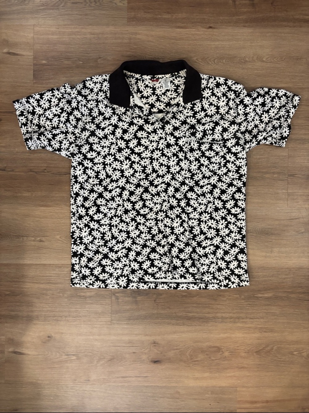 Men’s American Vintage Black & White Daisy Polo Shirt